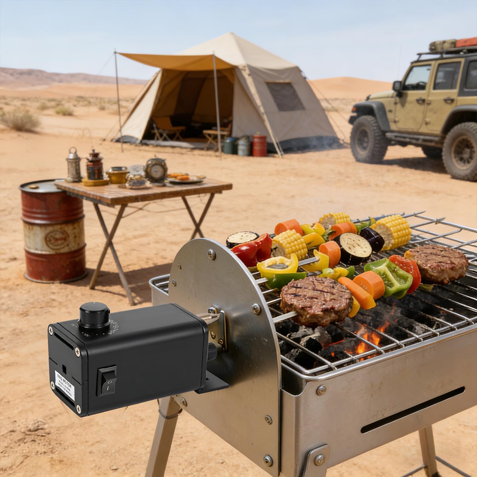 Motore per barbecue, 12 V, spiedino, motore a ingranaggio con cavo batteria per auto, girarrosto rotante per pasti comuni, hotel e campeggio