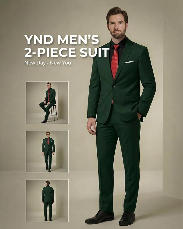 YND Men's 2 Piece Suit with Tie, Slim Fit Solid Color Jacket and Pants Set by YND - Used condition - Image 2