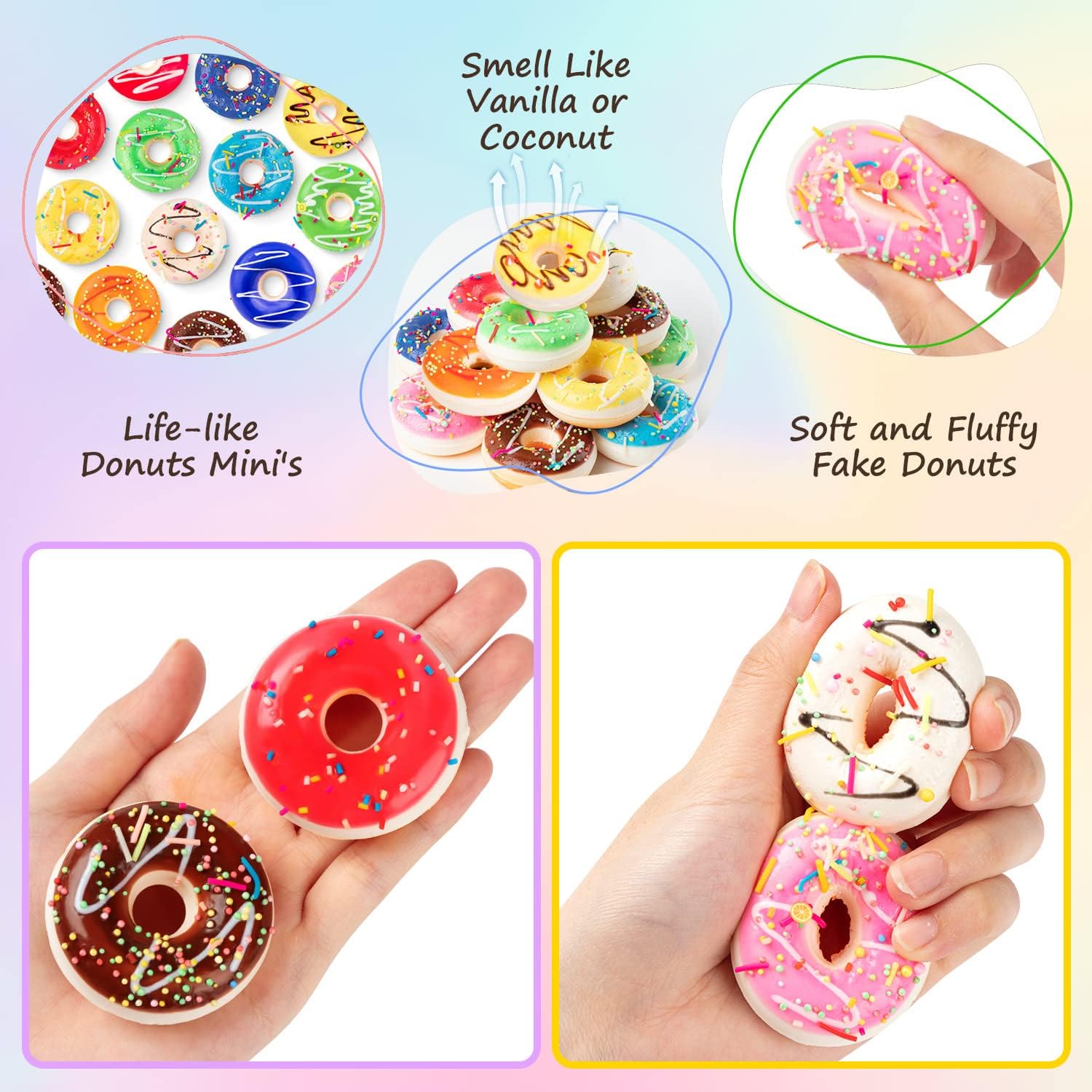 52 pcs Rainbow Donut Stress Balls Mini Stress Relief Ball Foam Donuts Party Favors for Birthday Party Shop Decoration (13 Colors)