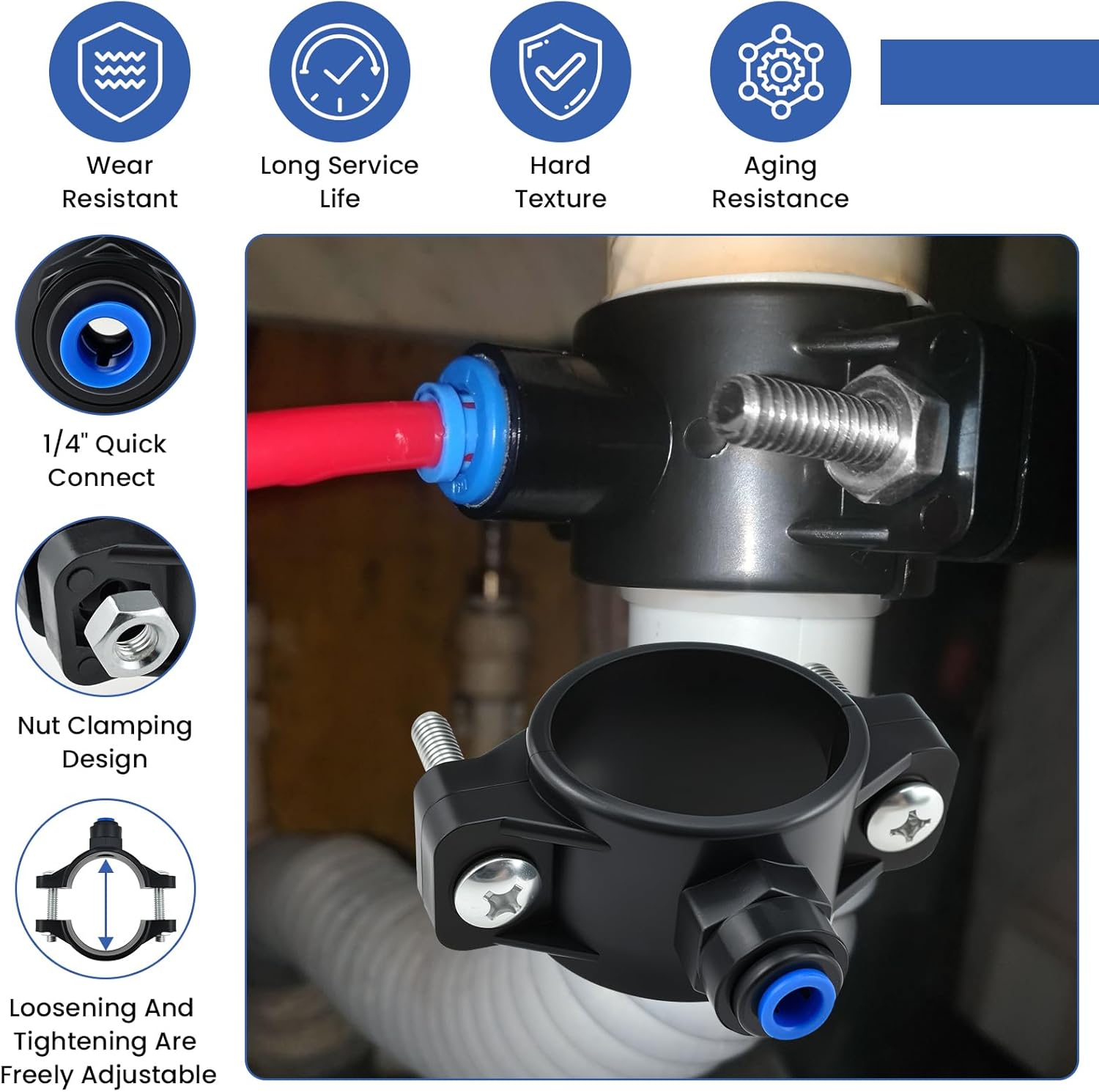 1 Pack Drain Saddle Valve with 1/4” Quick Connect for Under-Sink Reverse Osmosis Systems Fit RO System Water Filter