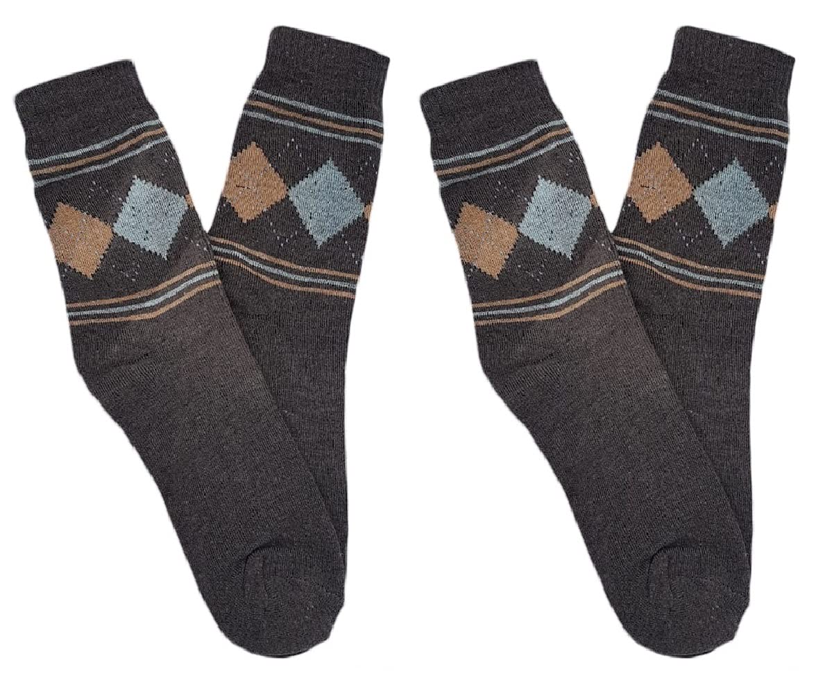 Men's Mid-Calf Argyle Woolen Towel Formal Socks (Pack of 2 Pairs, Brown)-image-34