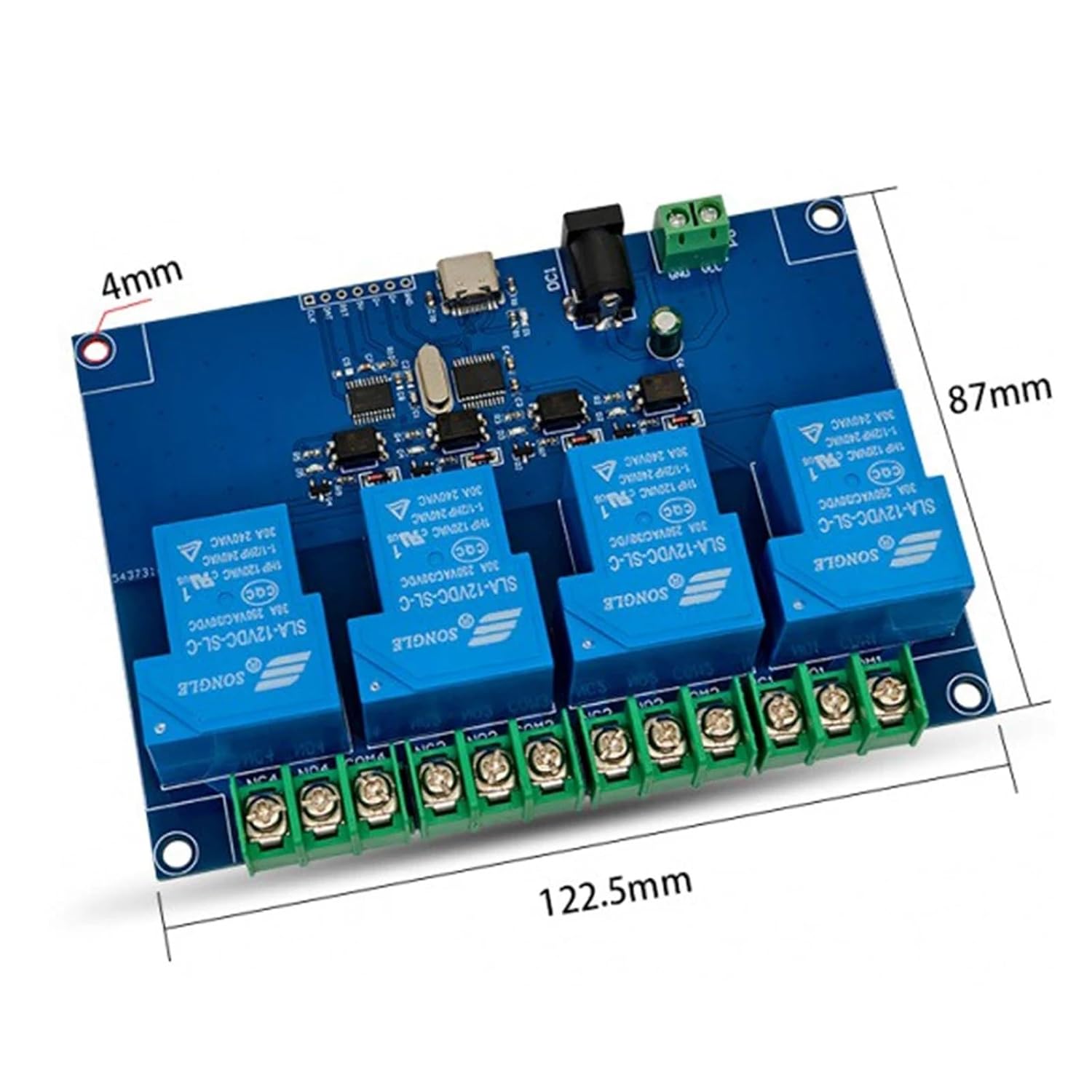 Relay Module PLC LCUS-4 Relay Module 12V 4 Channel 30A USB Computer Serial Port Smart Control Switch with Power/Relay Status Indicator Light(Only Shell)