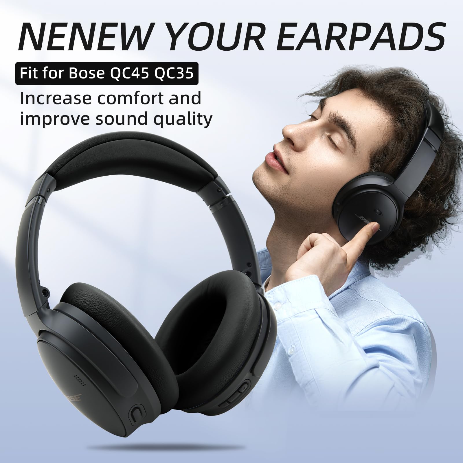 Laselan Replacement Headband Cushion and Earpads for Bose QC35 QC45 Headphones with Noise Isolation Memory Foam (Black)