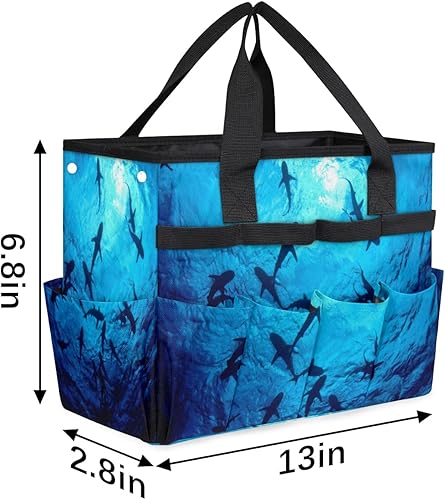 Miniatura 3 de Ocean Animal Sharks Garden Tool Tote Bag for Women Men Gardening Tool Storage Bags with 10 Pockets Standable Garden Home Tool Kits Organizer for