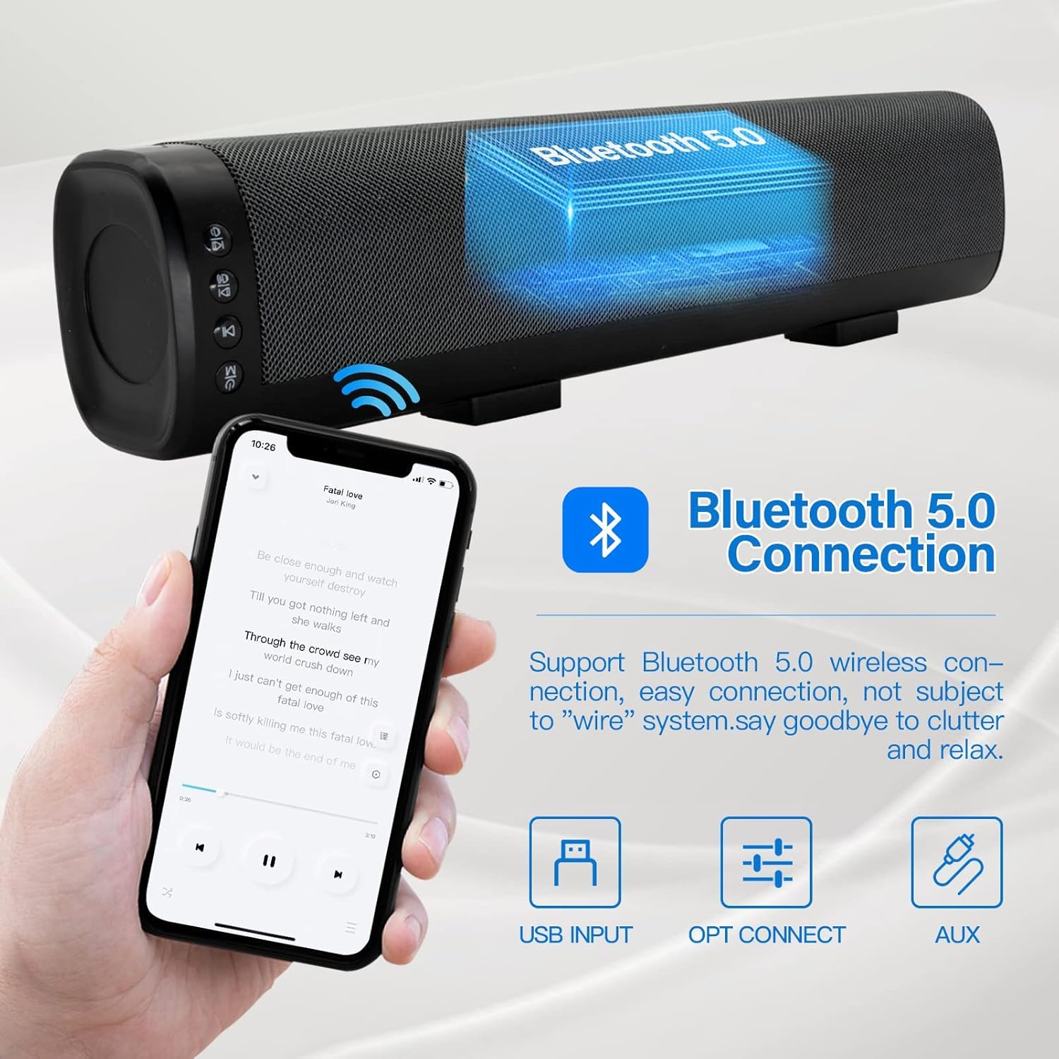 Soundbar do telewizora 40.6 cm, Cinematic TV Bluetooth Sound Bar z imponującym basem z pilotem zdalnego sterowania, montowany na ścianie, soundbar współpracuje z tradycyjnym lub Smart TV, komputerem