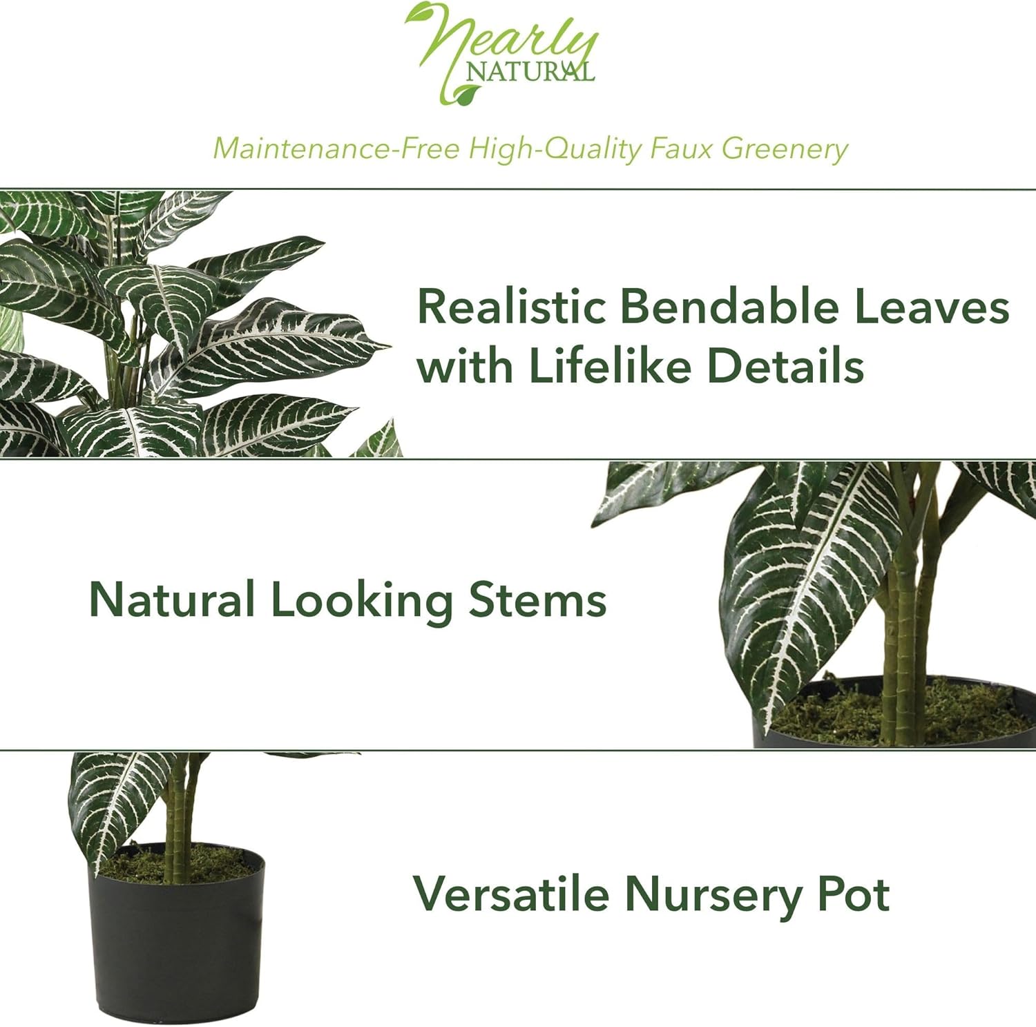 Nearly Natural 3ft Zebra Silk Plant