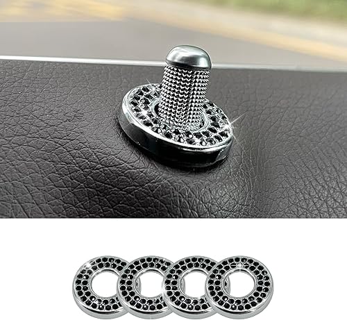BEYPOVK Paquete de 4 fundas brillantes para cerradura de puerta interior de automóvil, calcomanías de diamantes de imitación, tapones para cerradura