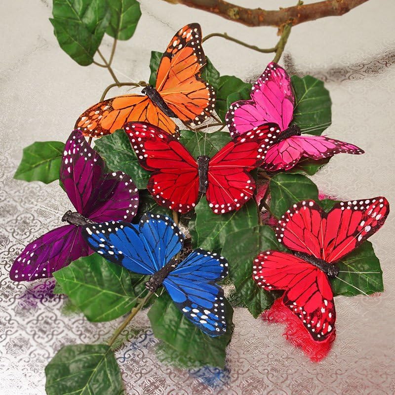 12ea - 5 1/4" Multi Assorted Feather Monarch Butterfly