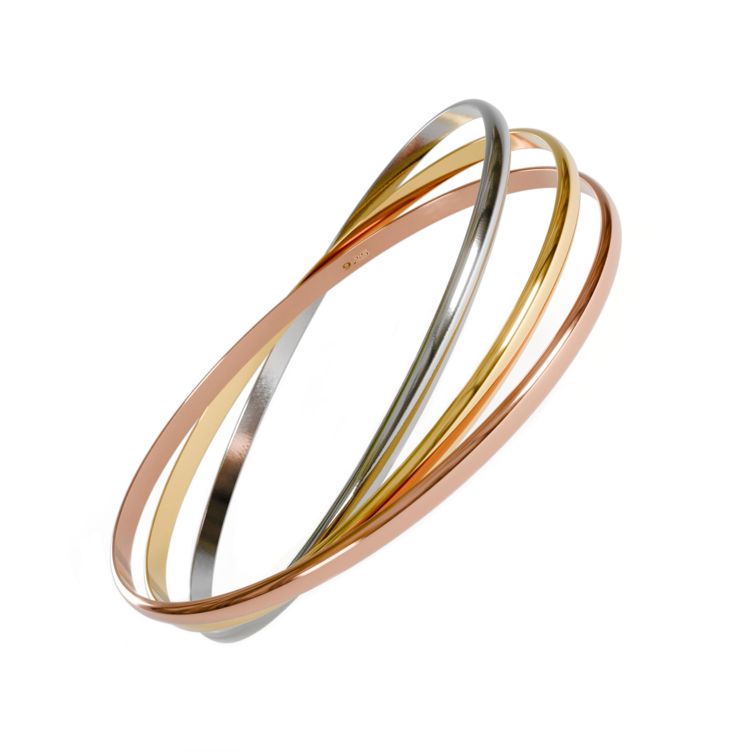 Fly Style Armreif aus Silber 925 - Elegant Armband - Silber und Tricolor Vergoldet - Minimalistisch Damen Armspange