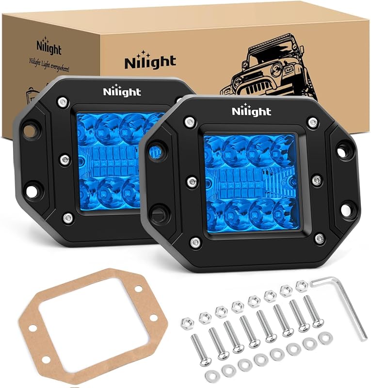 Nilight Flush Mount LED Light Pods 2 PCS 42 W Blue | Spot Flood Combo Beam, Bumper Driving Fog Fishing Hunting Emergency Safety Signal Lighting for UTV Pickup Van Boat Tractor
