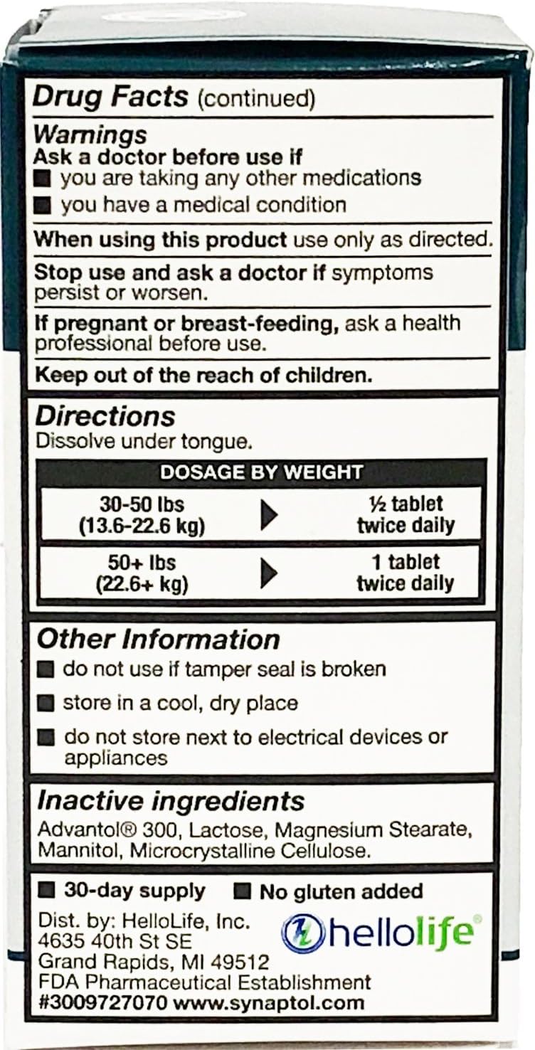 HelloLife Synaptol Tablets - Natural Hyperactivity & Inattention Symptom Relief : Health & Household
