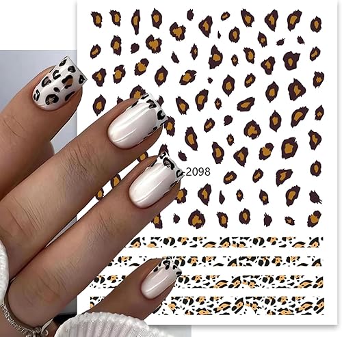 Miniatura 4 de 6 hojas de calcomanías de arte de uñas con estampado de leopardo 3D autoadhesivas, calcomanías de uñas francesas de leopardo, diseño colorido de