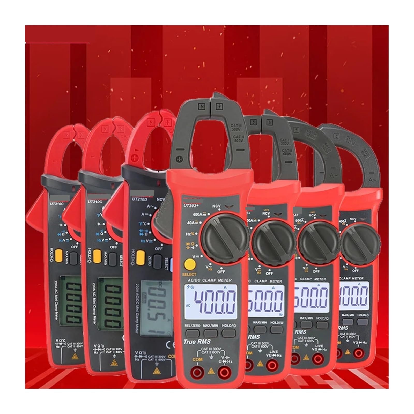 Pinza amperimétrica digital, UT210E UT210D UT202A + UT204 Plus UT201A AC DC Medidor De Corriente Alica Voltímetro Amperímetro Digital Multímetro Abrazadera Amperimétrica(UT210E)