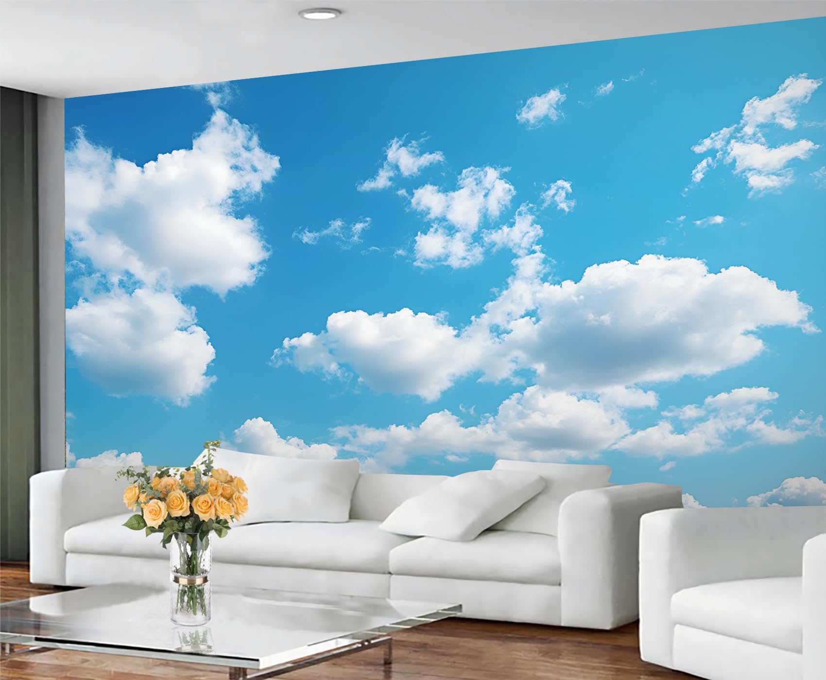 GIVLWF Cloud Wallpaper, Blue Sky Bedroom Wallpaper, Anime Clouds Wall Paper for Living Room, Not Self Adhesive Sky Cloud Wall Mural, Landscape Large Mural & Room Decor