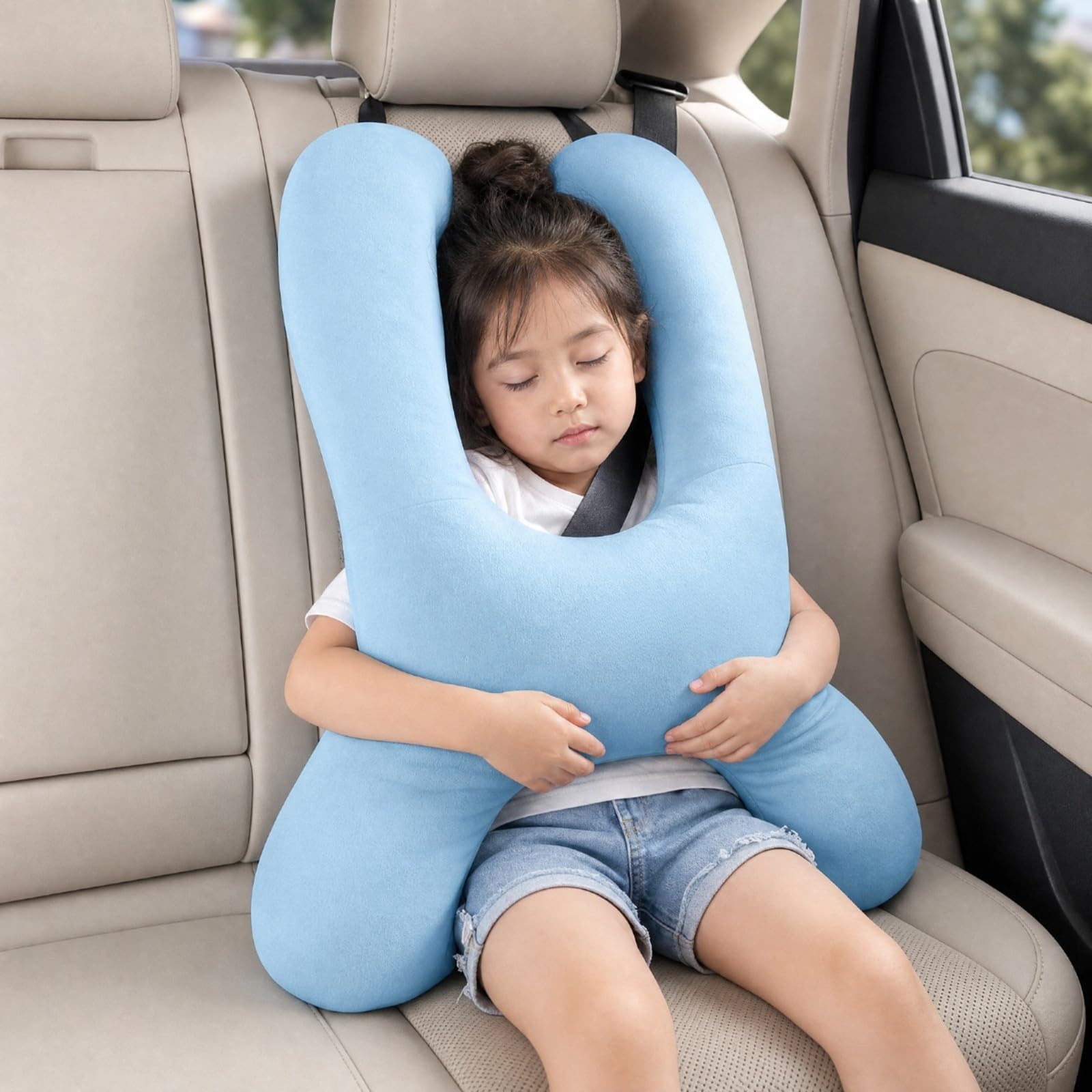 Cuscino con Cuscini Laterali Rialzati Traspirante Poggiatesta Imbottito per Bambini, Sedile Posteri Auto, Tipo H