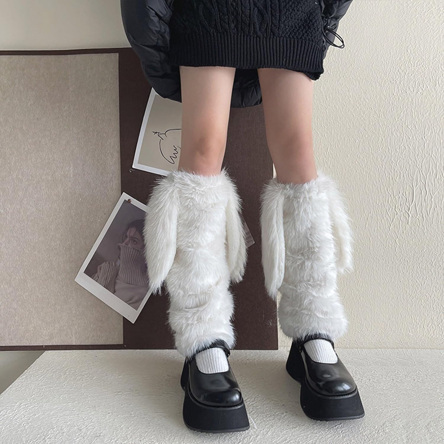 Women Furry Long Rabbits Ears Leg Warmer Aesthetic Winter Warm Fuzzy Plush Boot Covers Costume Parties Leg Gaiters Socks Fuzz