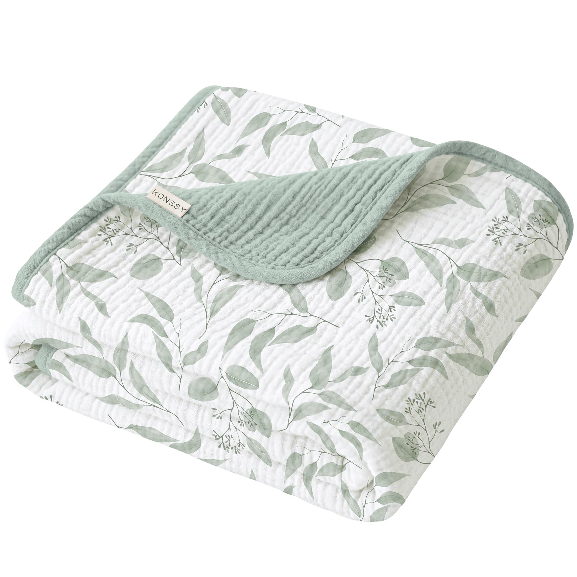 Konssy Muslin Baby Blankets for Girls Boys, 100% Cotton Crib Blanket for Infant Toddler, Super Soft and Lightweight Nursery Swaddling Wrap 40"x36" (