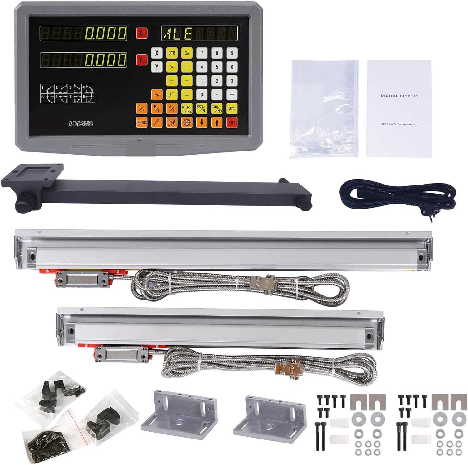 SDS2MS Lathe Milling DRO Set 2 Axis Digital Readout KA300 Linear Scale TTL 0.005mm KA-300 Optical Encoder Ruler 70mm-1020mm (1 2 Axis DRO Set)