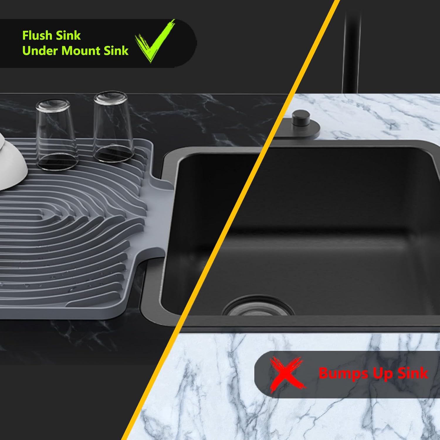 Silicone Drying Mat for Kitchen Counter , Dish Drying Rack Matt with Built in Drain, Small Dry Mats for Dishes Drying Pad for Kitchen Counter (20×15.7inch Extra Large, gray)