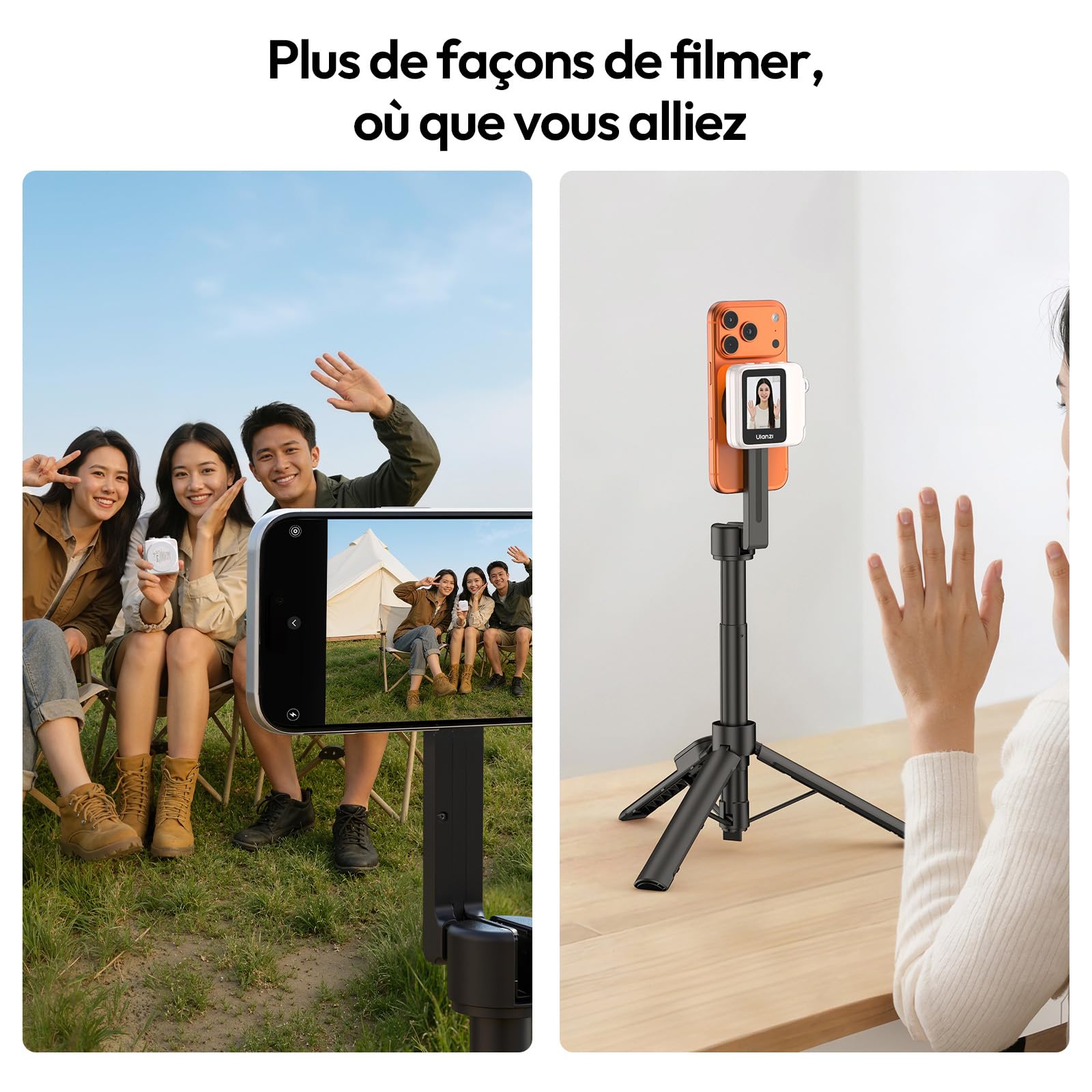 ULANZI VM02 Écran de moniteur de selfie pour iPhone et Android, moniteur de caméra arrière magnétique sans fil avec bouton de mise au point à distance, batterie 1000 mAh pour Vlog/diffusion en direct