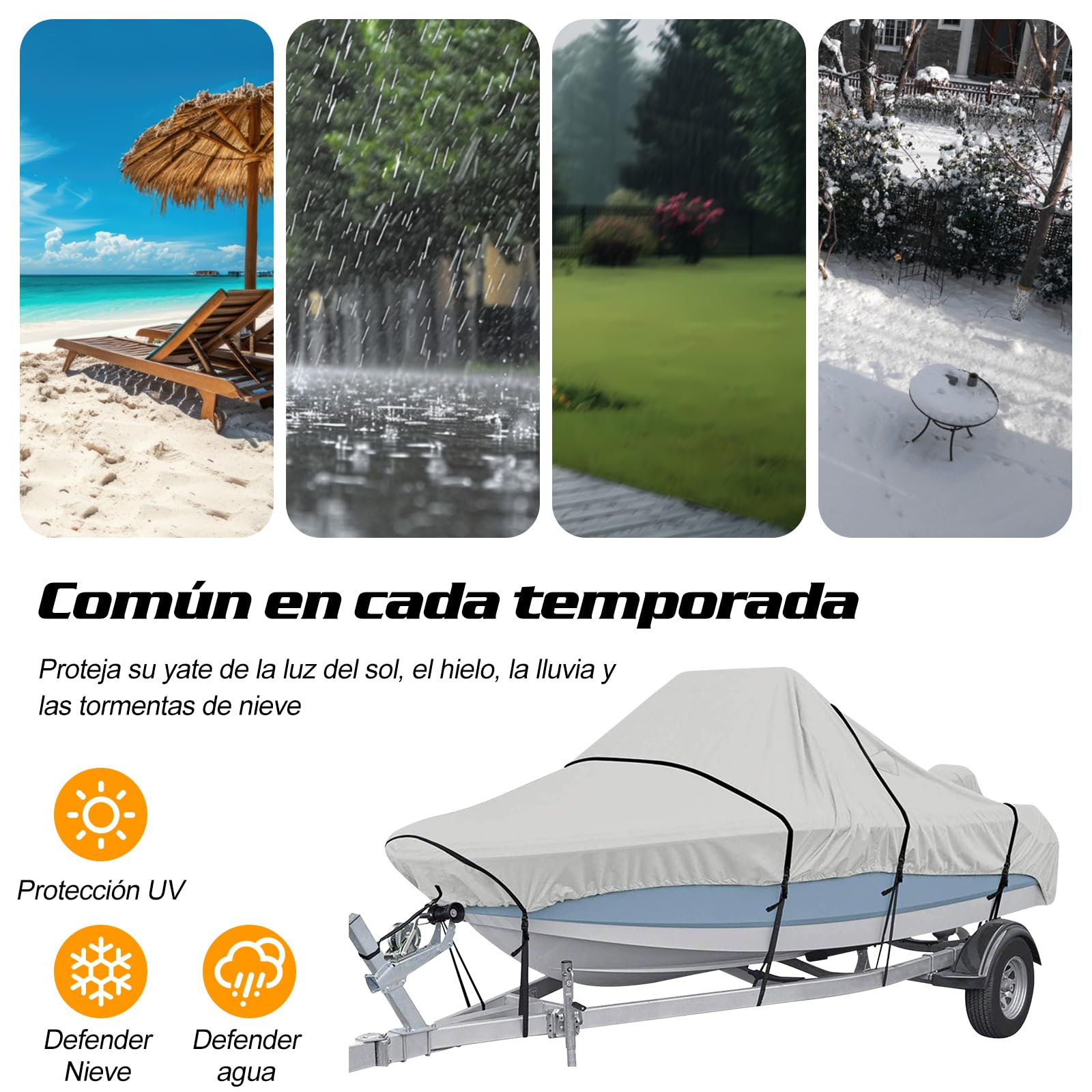 Ergocar Fundas para Barcos Impermeable 420D 6 Metros*2,9 Metros Cubierta Kayak a Prueba Polvo Casco En Forma De V Cubierta del Barco Almacenamiento Adecuadas para Botes 17-19 Pies