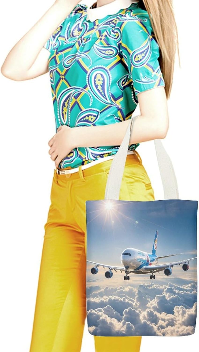 Airplane Patterns Canvas Tote Bag Shoulder Bag Handbag image 2