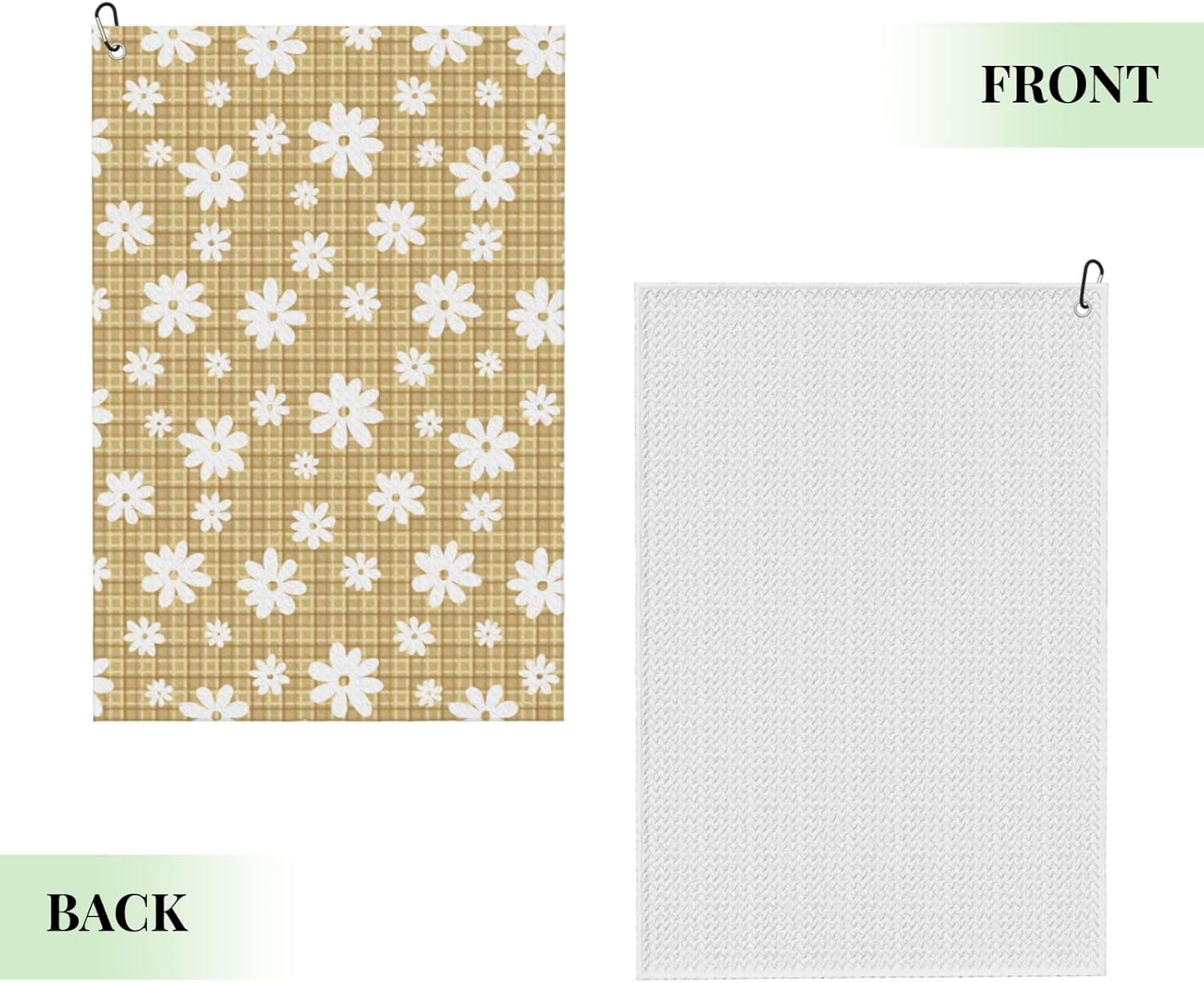 White-Flowers-On-A-Beige-Wicker-Eps-10- Microfiber Golf Towel with Carabiner Clip, 16x24 Inch Absorbent Waffle Weave Towel for Golf Bags