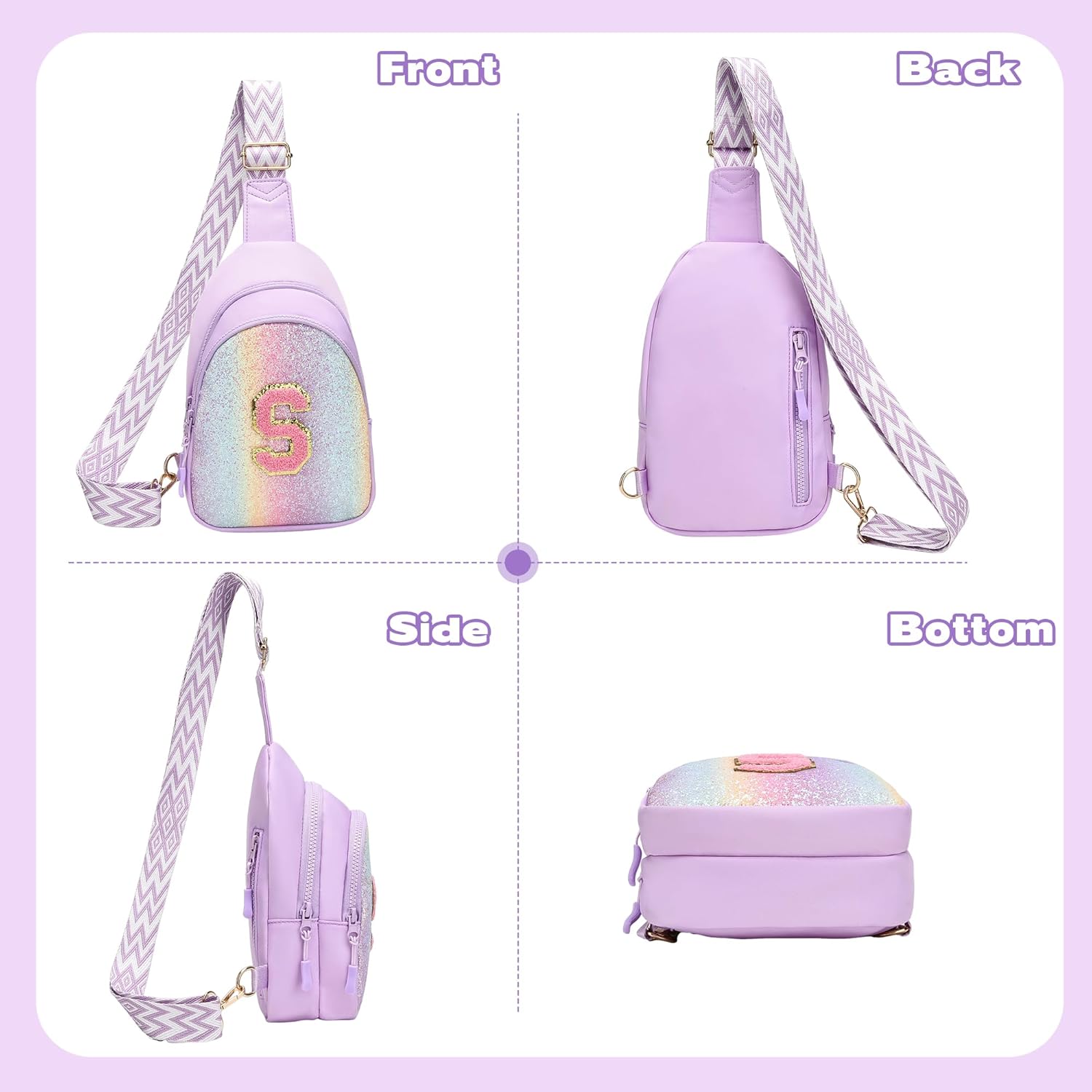 I IHAYNER Small Initial Sling Bag for Girls Fashion Waist Pack for Women Cute Crossbody Fanny Pack Personalized Girl Gifts (Purple-E) - Image 5