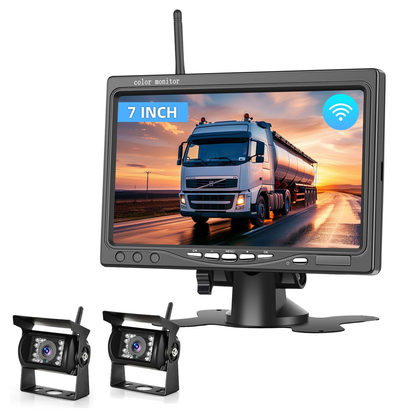 Inefala Wireless Telecamera Retromarcia con 7 Pollici HD Monitor 2 Telecamere, Telecamera Posteriore Senza Fili Sistema con IP68 Impermeabile Visione Notturna BSD per camion/rimorchio/camper 12V-36V Inefala Wireless Telecamera Retromarcia con 7 Pollici HD Monitor 2 Telecamere, Telecamera Posteriore Senza Fili Sistema con IP68 Impermeabile Visione Notturna BSD per camion/rimorchio/camper 12V-36V