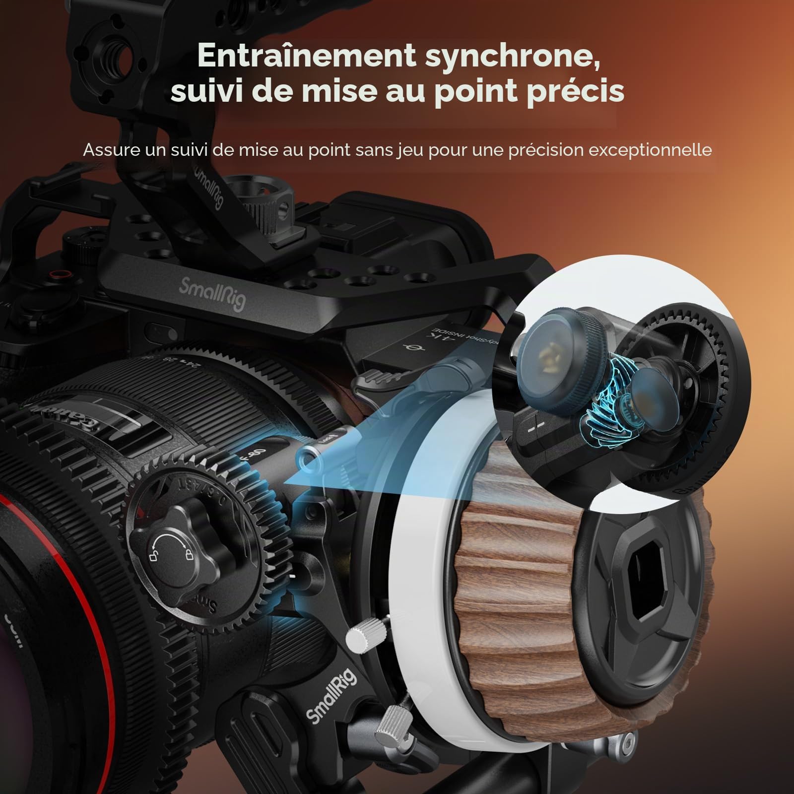 SMALLRIG F60 Follow Focus Modulaire avec Butées A/B, Réglage d'amortissement en Continu sur Large Plage (0,6 kgf-1,8 kgf), avec Pince à Tige de 15 mm et Courroie à Anneau Denté Encliquetable -5163