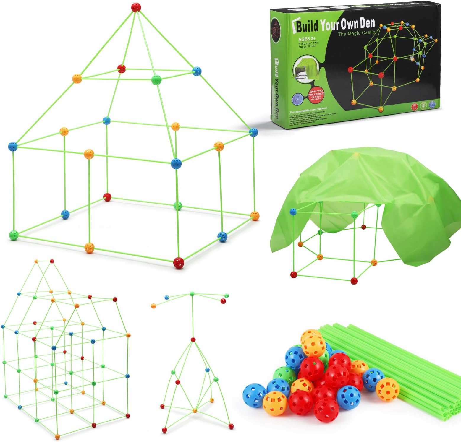 Kids Fort Building Kits,175 Pcs Creative Toys,Glow in The Dark Kits Gift STME Toys for 6-12 Year Old Boys Girls,DIY Build Castles Tunnels Play Tent, Medium