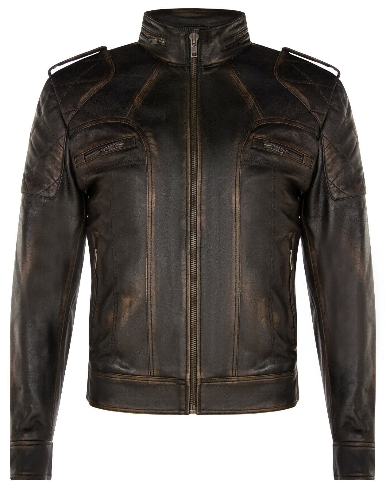 Men's Black Leather Biker Jacket Vintage Brando Motorcycle Quilted Fashion Jacket 4XL