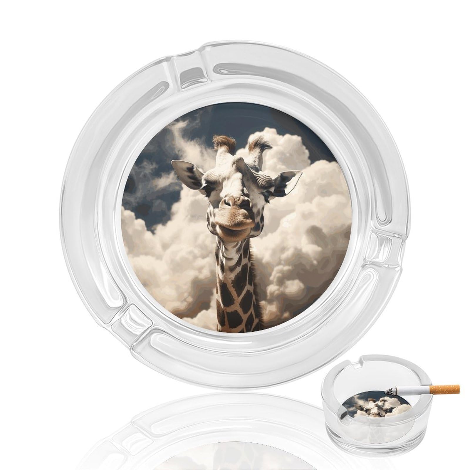Giraffe in The Clouds Glass Ashtray for Cigarette,Cigarette Ashtray for Indoor Or Outdoor Use,Cigar ash trays case with 3 Notches-Glass Decor Gift for Men Smokers