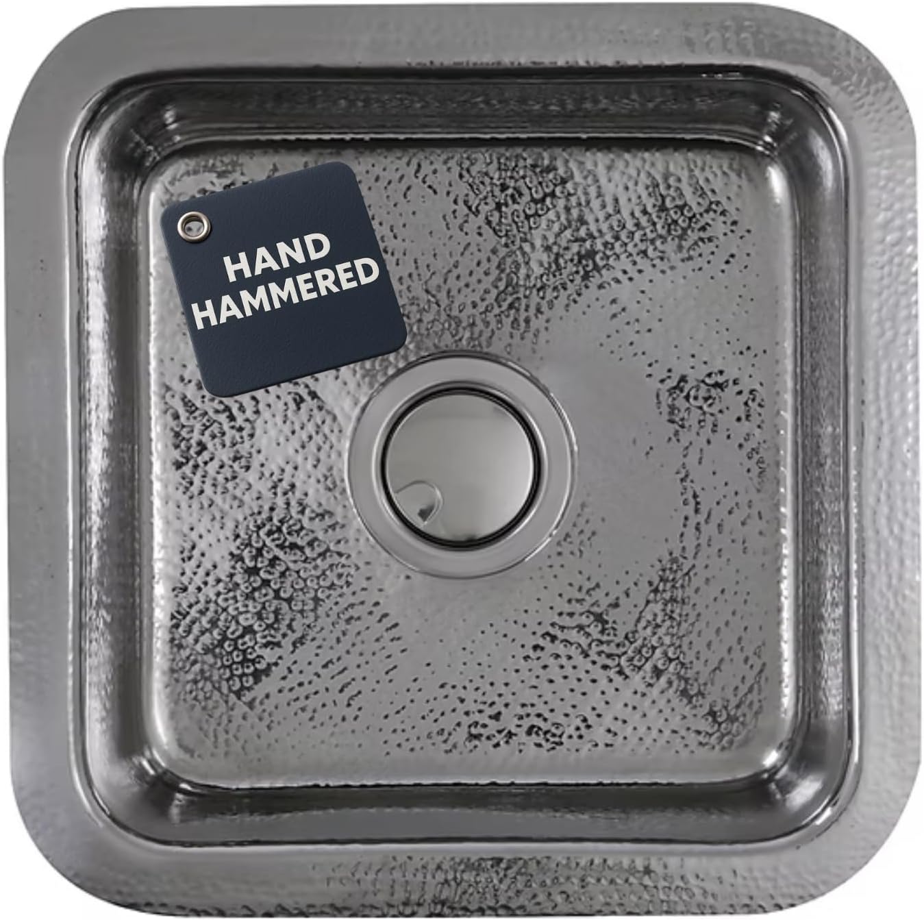 Nantucket Sinks SQRS-7 16.5" Square Hand Hammered Bar Sink – Small Kitchen Sink for Wet Bar & Prep Area, Drop In or Undermount, Polished Stainless Steel, Handmade – Brightwork