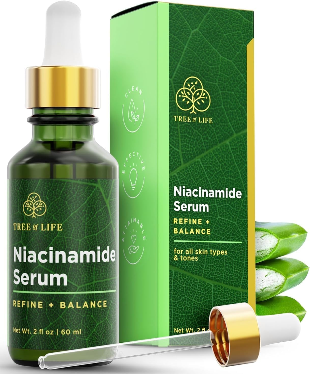 Tree of Life Beauty Niacinamide Vitamin B3 Serum, Hydrating Face Oil for Dark and Age Spots, Tightens Pores, Facial Serums for Sensitive Skin with Hyaluronic Acid and Vitamin E, 2 Fl Oz