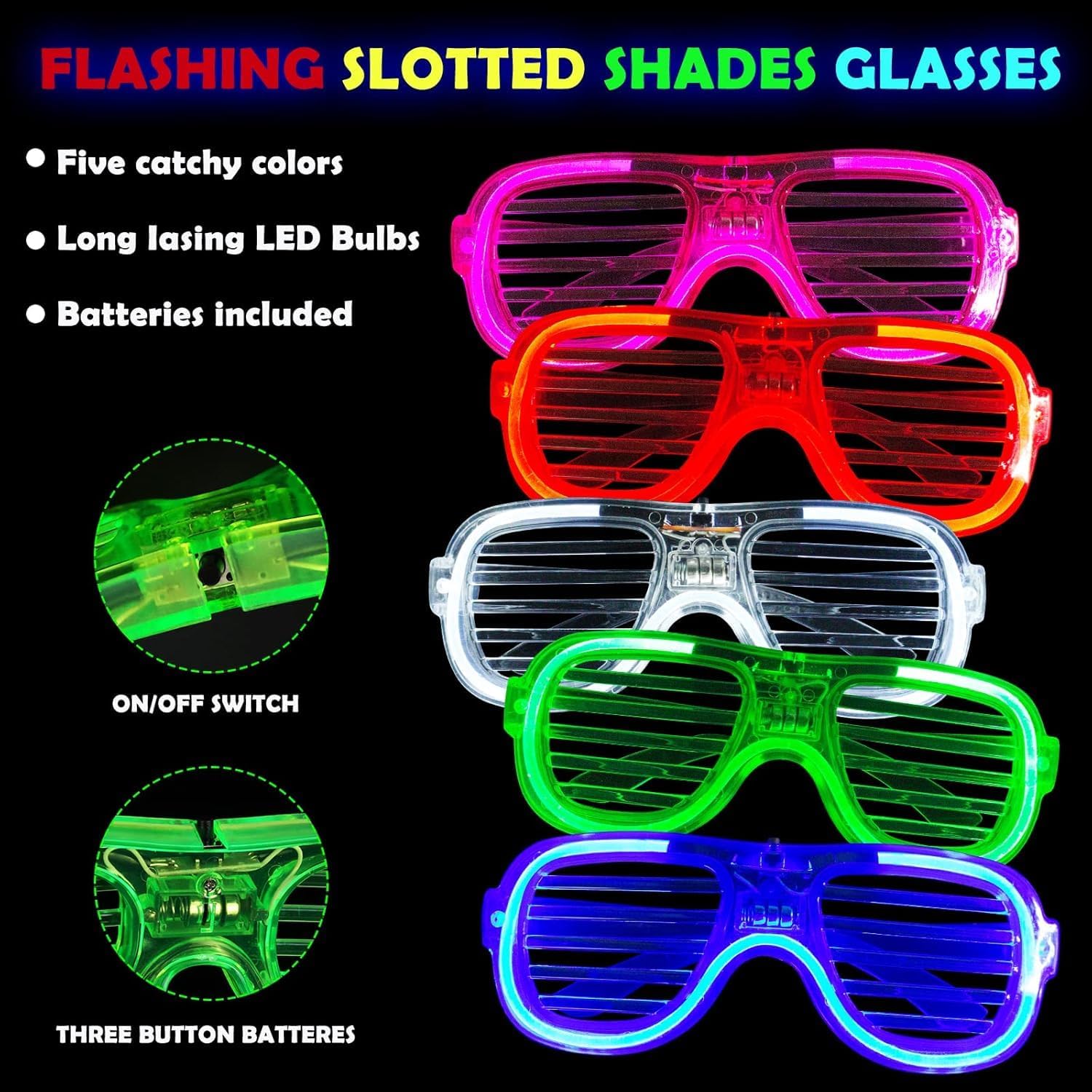 Gafas de neón para fiesta, 30 unidades, con luz LED, para cumpleaños, festivales, bodas, clubes, bailes de los años 80, discoteca, accesorios novedosos, suministros de fiesta intermitentes