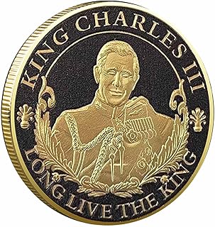 King Charles III Coronation Coins,2023 Commemorative Coin,Gold British King Stereo Embossed Color Printin Charles Statue UK Metal Coins for Collectors (1/4 Pieces)