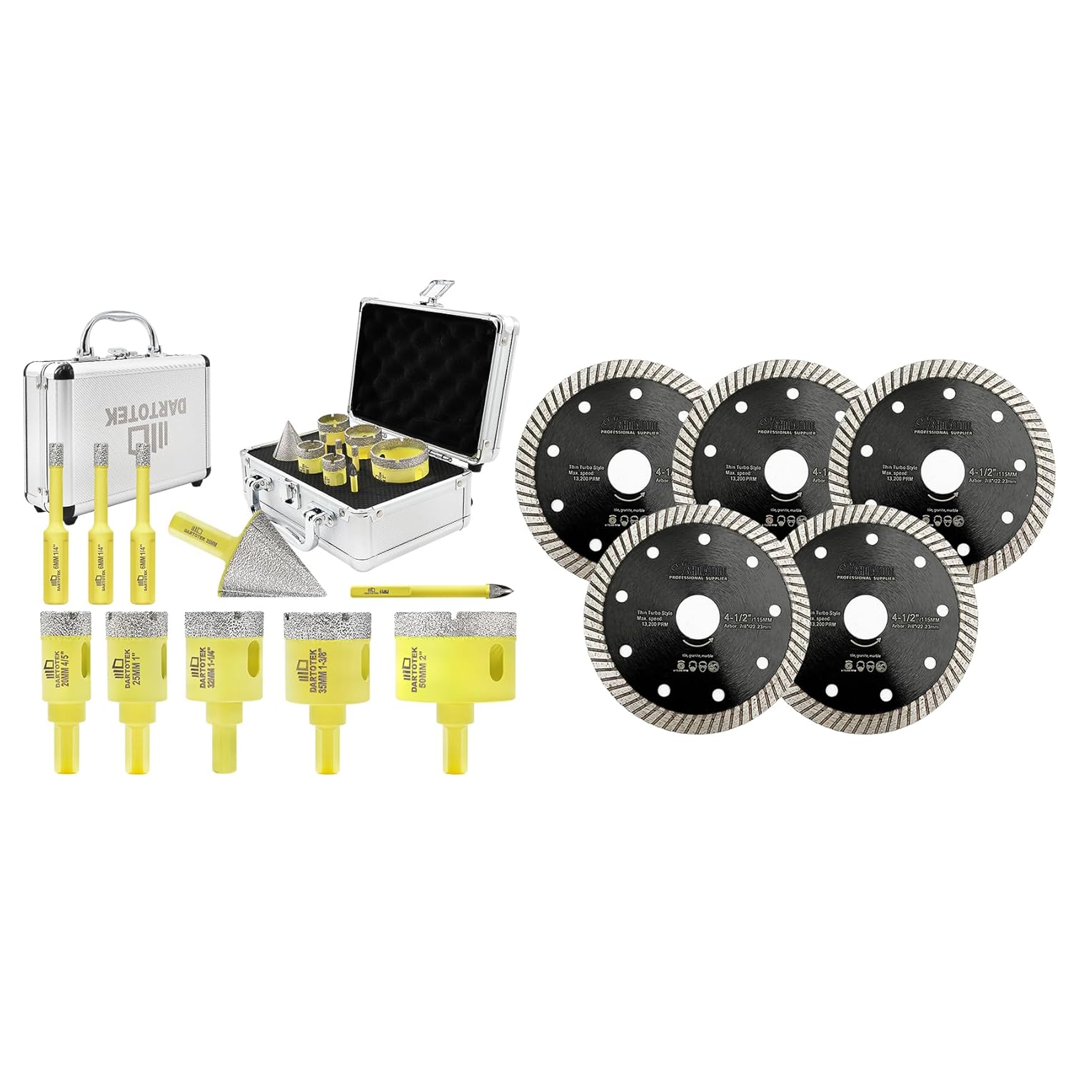 Diamond Core Drill Bits Set 10PCS - DARTOTEK Tile Hole Saw Kit (6/6/6/20/25/32/35/50mm/1 3/8"/6mm for Porcelain, Ceramic Tile, Granite, Marble, Masonry