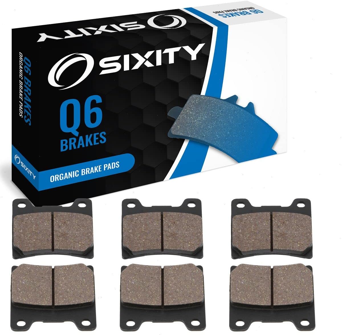 Sixity Q6 Front Rear Organic Brake Pads compatible with Yamaha VMX1200 V-Max N NC S SC U UC W WC A AC B BC D DC 1988-1992 Complete Set