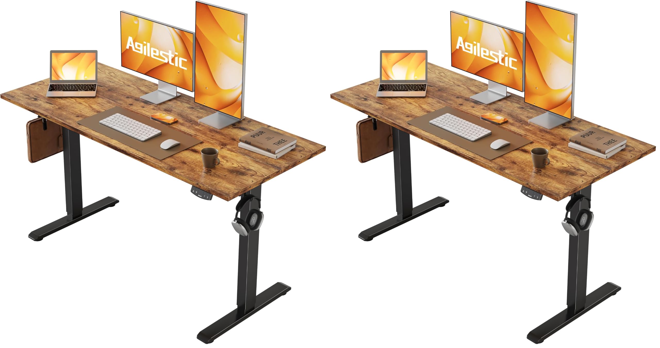Agilestic 48 * 24 Inch Height Adjustable Electric Standing Desk, Rustic Brown (Pack of 2)