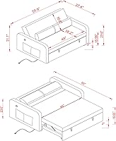 Vista 2 de KLMM Sofá cama convertible moderno, multifuncional ajustable, con bolsillo para el brazo, puerto USB y 2 almohadas, cama extraíble para sala