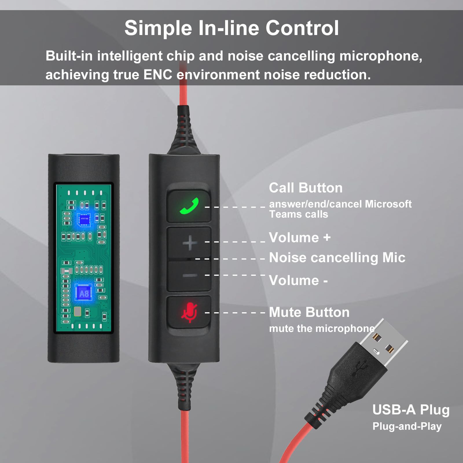 Callez G700TA - Auriculares USB con micrófono con cancelación de ruido, auriculares con cable para PC portátil (Windows/Mac) Teams Zoom Skype ligeros y cómodos para oficina en casa