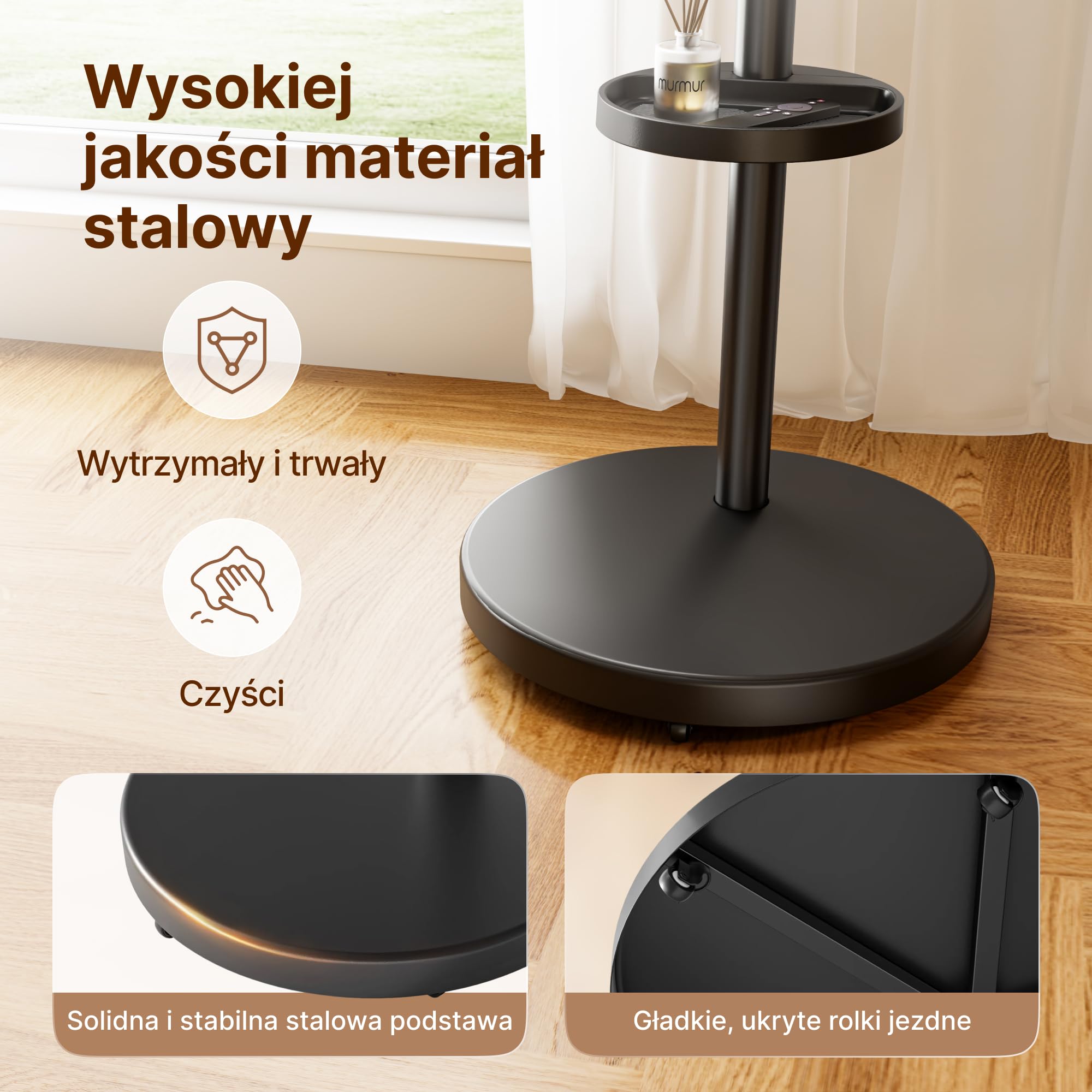 Mobilny stojak pod telewizor na kółkach – do ekranów 32–65 cali | do 40 kg– z regulacją wysokości i półką – obrót pion/poziom – maks. VESA 400x400 mm – Czarny