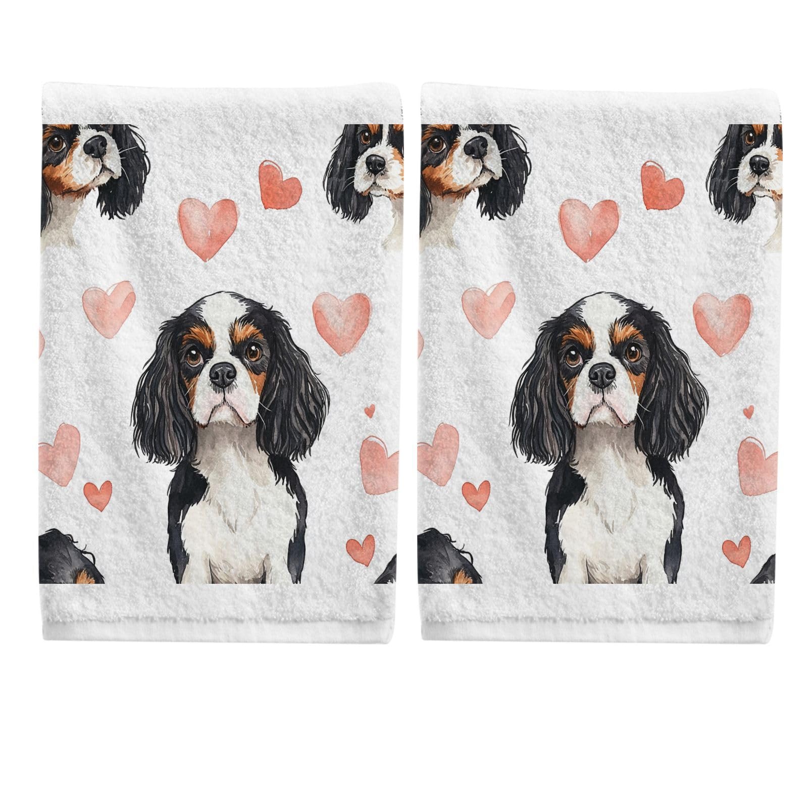 ALAZA Hand Towel Set of 2 100% Cotton Bath Towels Cavalier King Charles Dog Heart for Bathroom Housewarming Decor Gifts