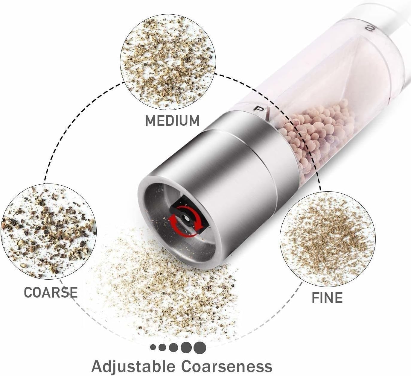 2 in 1 Pepper Mill Manual Salt and Pepper Grinder Set with Adjustable Ceramic Grinding Spice Grinder Stainless Steel (Size : 2pcs)