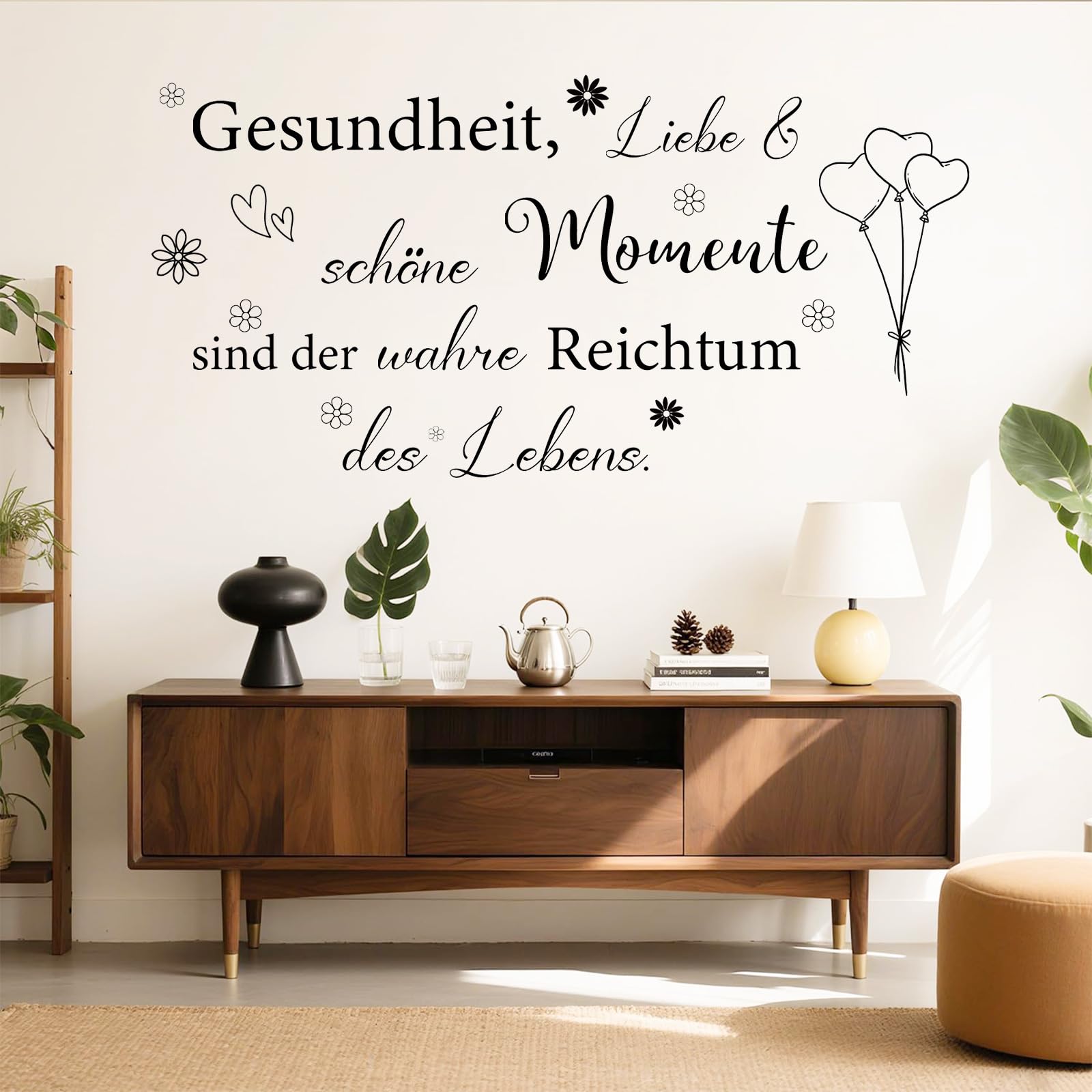 ANHUIB Glücklich Wandtattoo, Inspirierende Schwarze Wandaufkleber, Sprüche Zitate für Wohnzimmer Schlafzimmer Wanddeko, Wandaufkleber mit Text