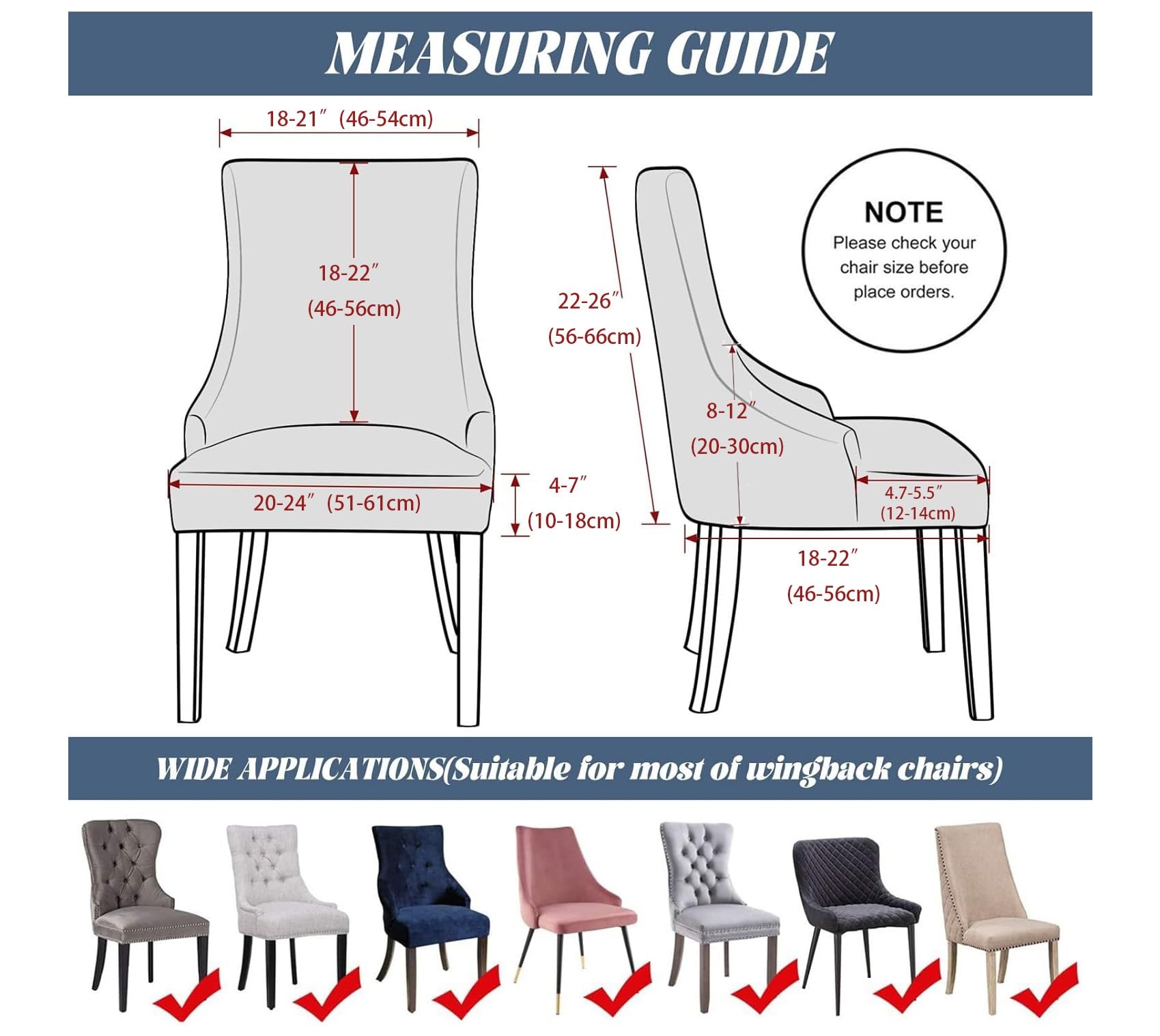 Stretch Wingback Chair Cover Slipcover, Washable Upholstered Armchair Covers Fits Arm Dining Chairs, Accent Chair Protector for Living Room, Banquet(B-Light Gray,6PCS)