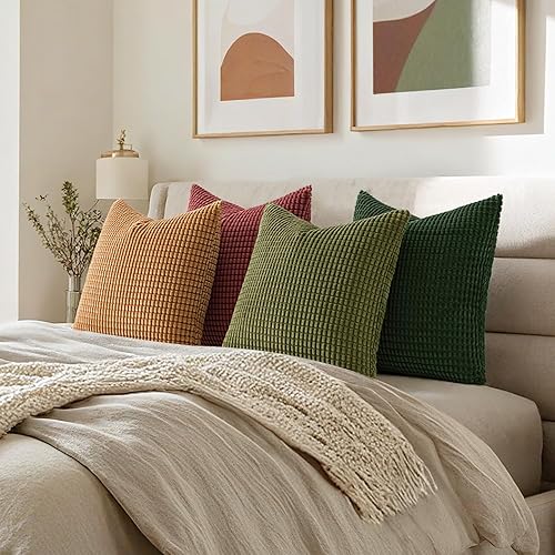 Miniatura 5 de MIULEE Juego de 4 fundas de almohada decorativas modernas de granja de 18 x 18 pulgadas  18.0 x 18.0 in., rústicas naturales, fundas de almohada de