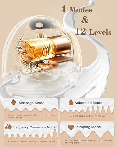 Miniatura 2 de Extractor de leche eléctrico manos libres, extractor de leche portátil con 4 modos12 niveles, bombeo portátil sin dolor, tamaños de brida ajustable