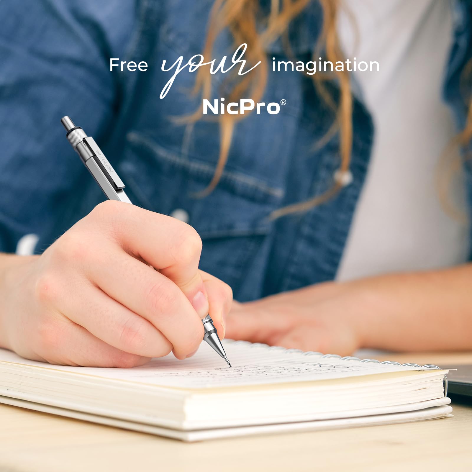 Nicpro Blocky Gear - Juego de 3 lápices mecánicos de 0,5 mm en estuche, lápices de metal con 8 tubos de recambio de minas (HB y 2B), gomas de borrar y borrador amasado para escritura artística